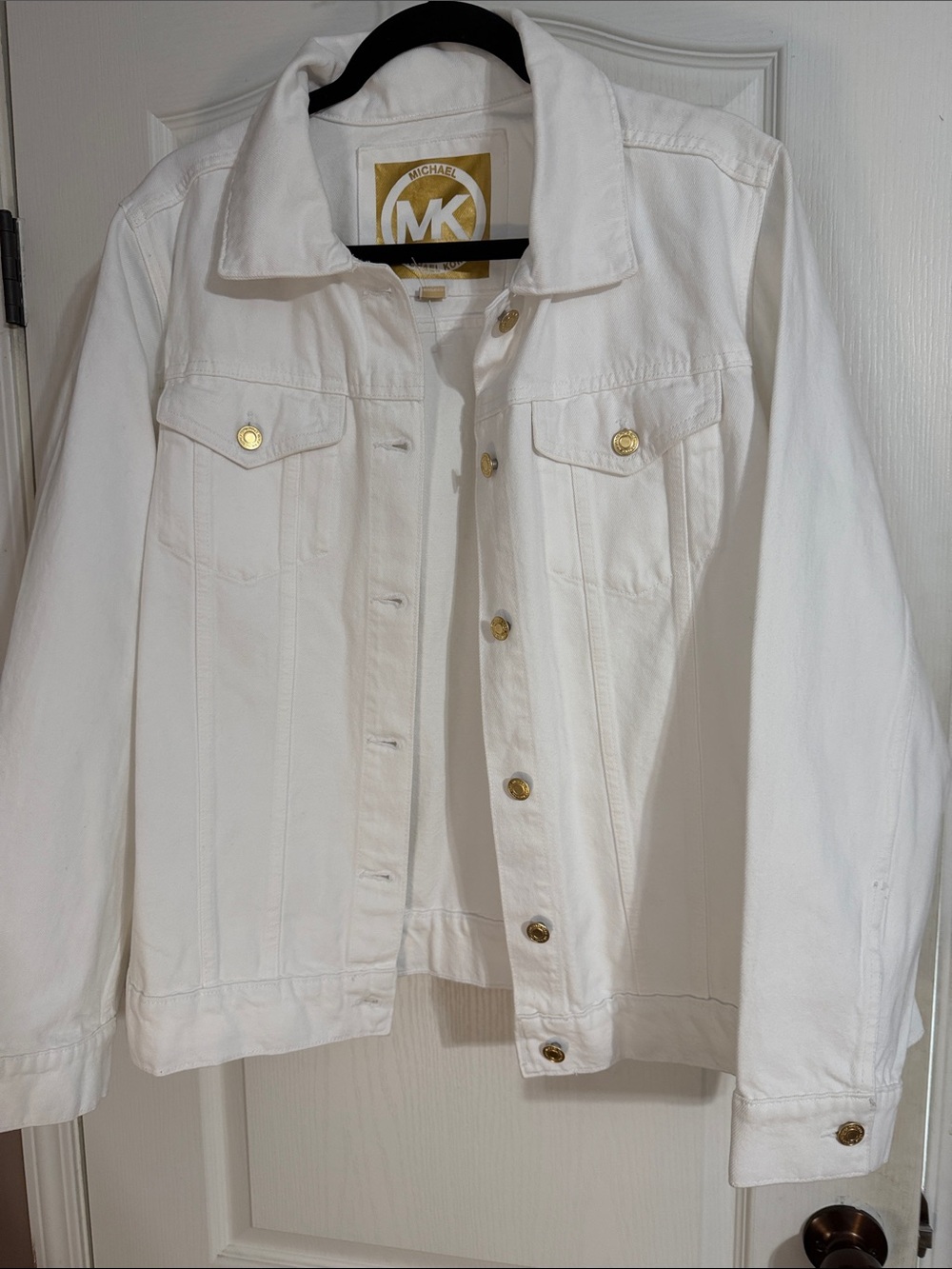 Michael Kors White Denim Jacket with Gold-Tone Buttons